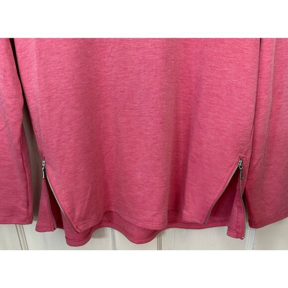 Susan Graver Weekend Pink Heathered Brushed Knit Top Size M Side Hem Zippers - Picture 8 of 9